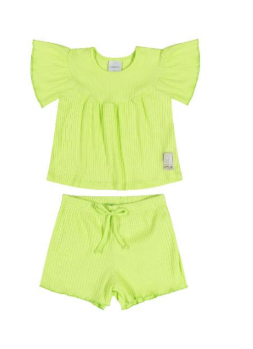 Lime Ribbed Top & Shorts Set