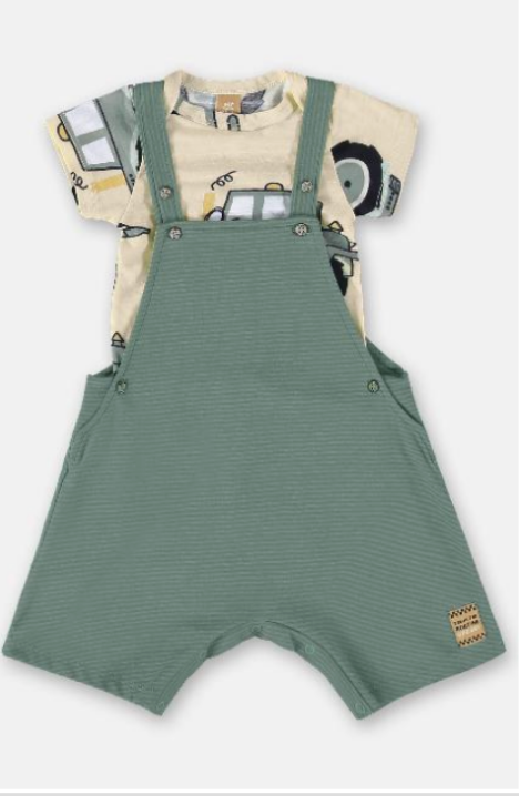 Sage Sweat Overalls & Truck Print Bodysuit Set