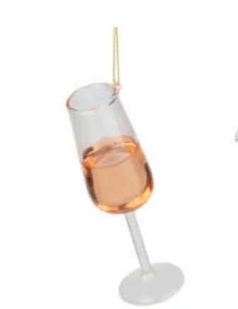 Glass pink champagne ornament, 4 in