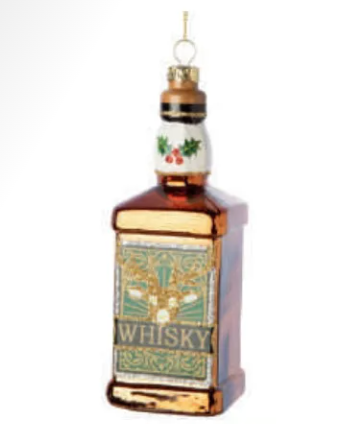 Glass whiskey bottle ornament 5.25 in