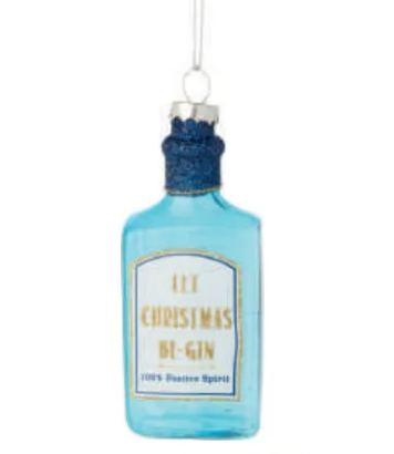 Glass Gin bottle ornament, 4 in