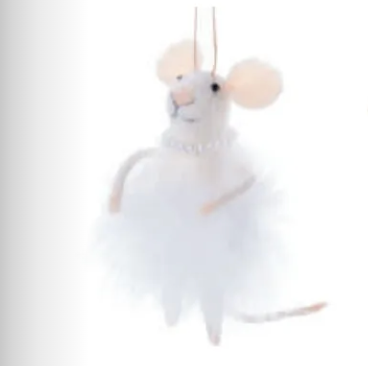 Fancy Felt Mouse Ornament with Pearl Necklace & Feather Tutu