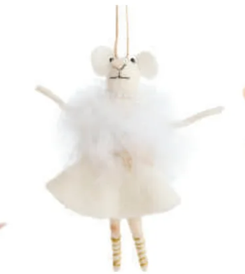 Felt Mouse Ornament in Cream Dress with Crown