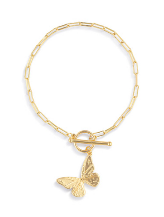 Butterfly Toggle Gold Necklace, 16"