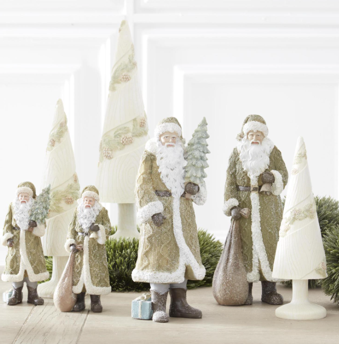 11.75" Glittered Resin Santas in Olive Green