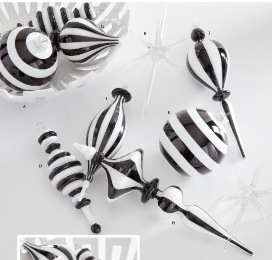 Black & White Striped Glass Finial Ornament