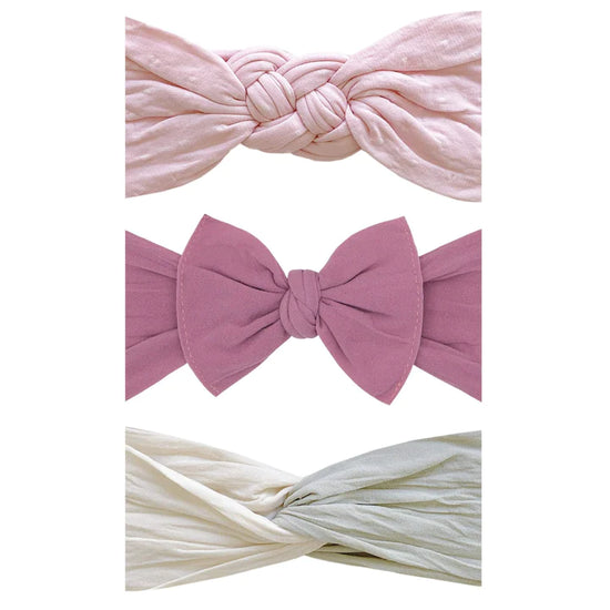 The 3 Amigas Bow Pack: Mauve+Rose quartz dot+Oatmeal/mushroom