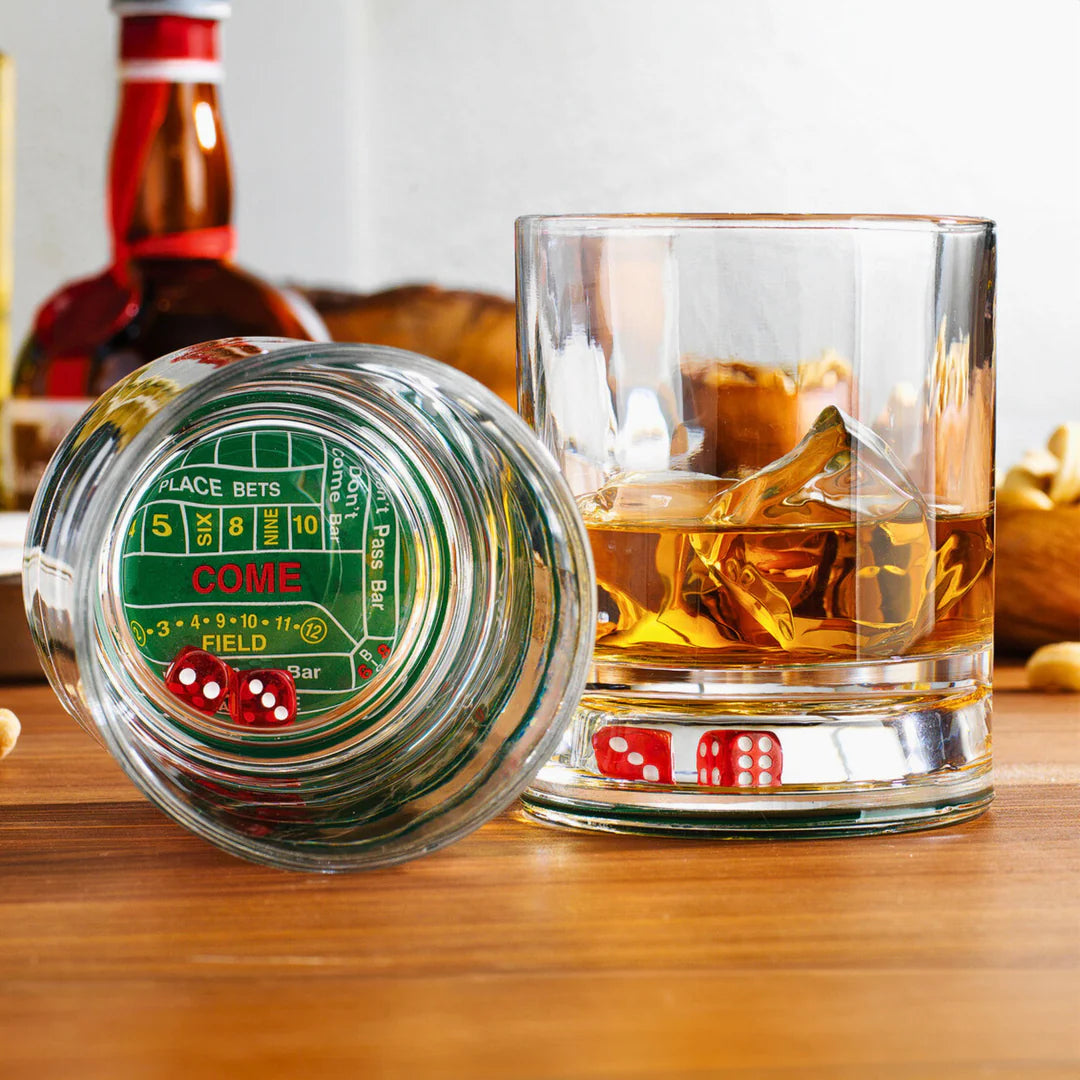 Set/2 Craps Shoot Double Old Fashion Glasses Set