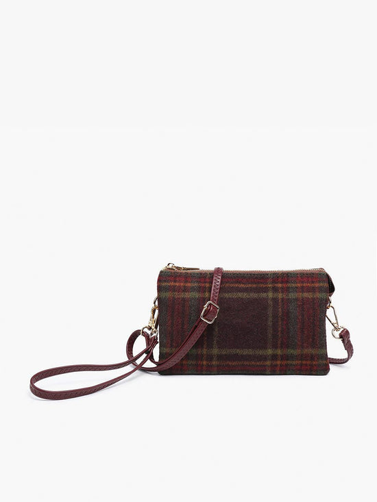 Maroon Riley Plaid 3 Compartment Crossbody/Wristlet