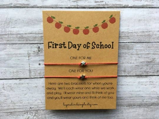 First Day of School Set of 2 Matching Wish Bracelets: Fuschia