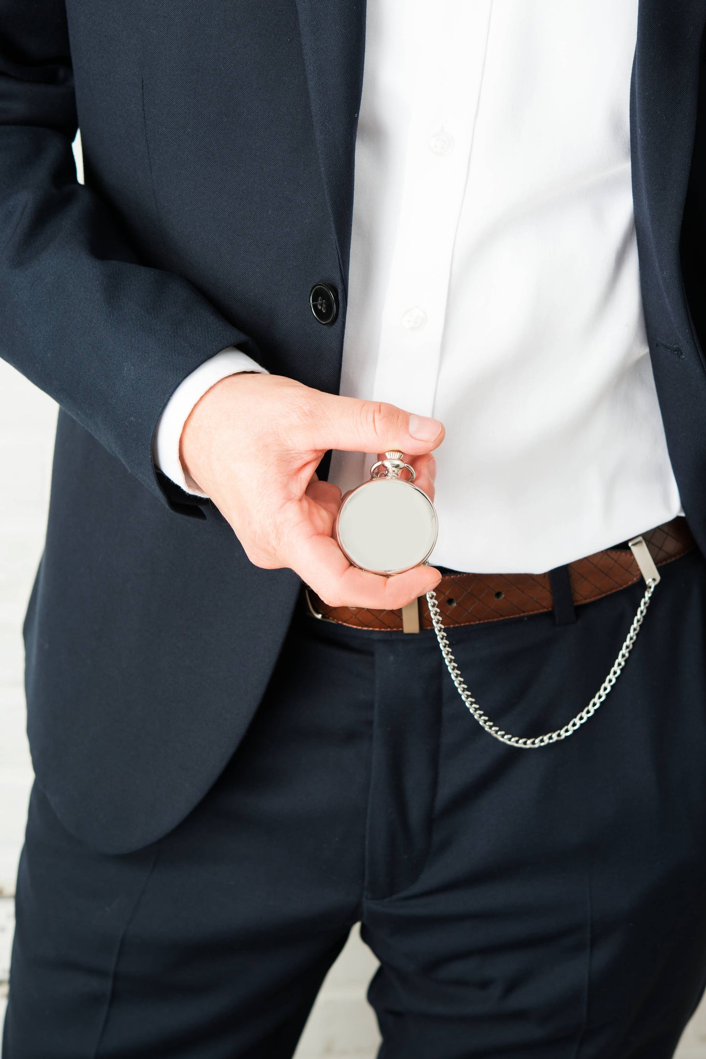 Silver Mechanical Pocket Watch & Fob