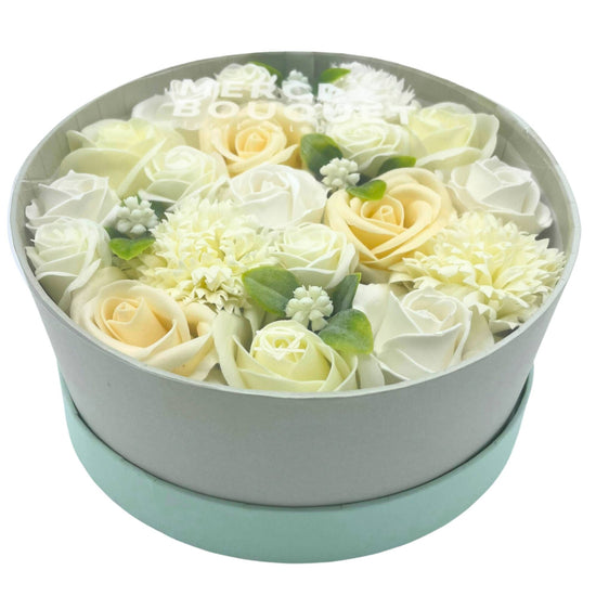 Round Box - Wedding Blessings - White & Ivory Soap Flower Box