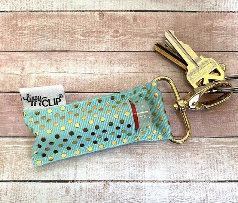 Gold Dots on Aqua LippyClip® Lip Balm Holder for Chapstick