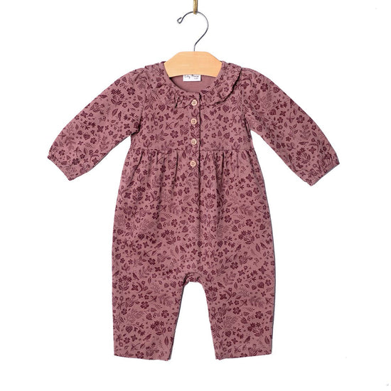 Frill Collar Romper- Fall Plum Birds