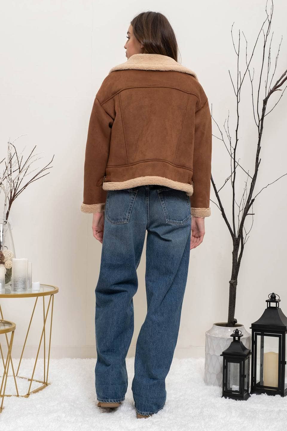 Brown Contrast Faux Shearling Jacket