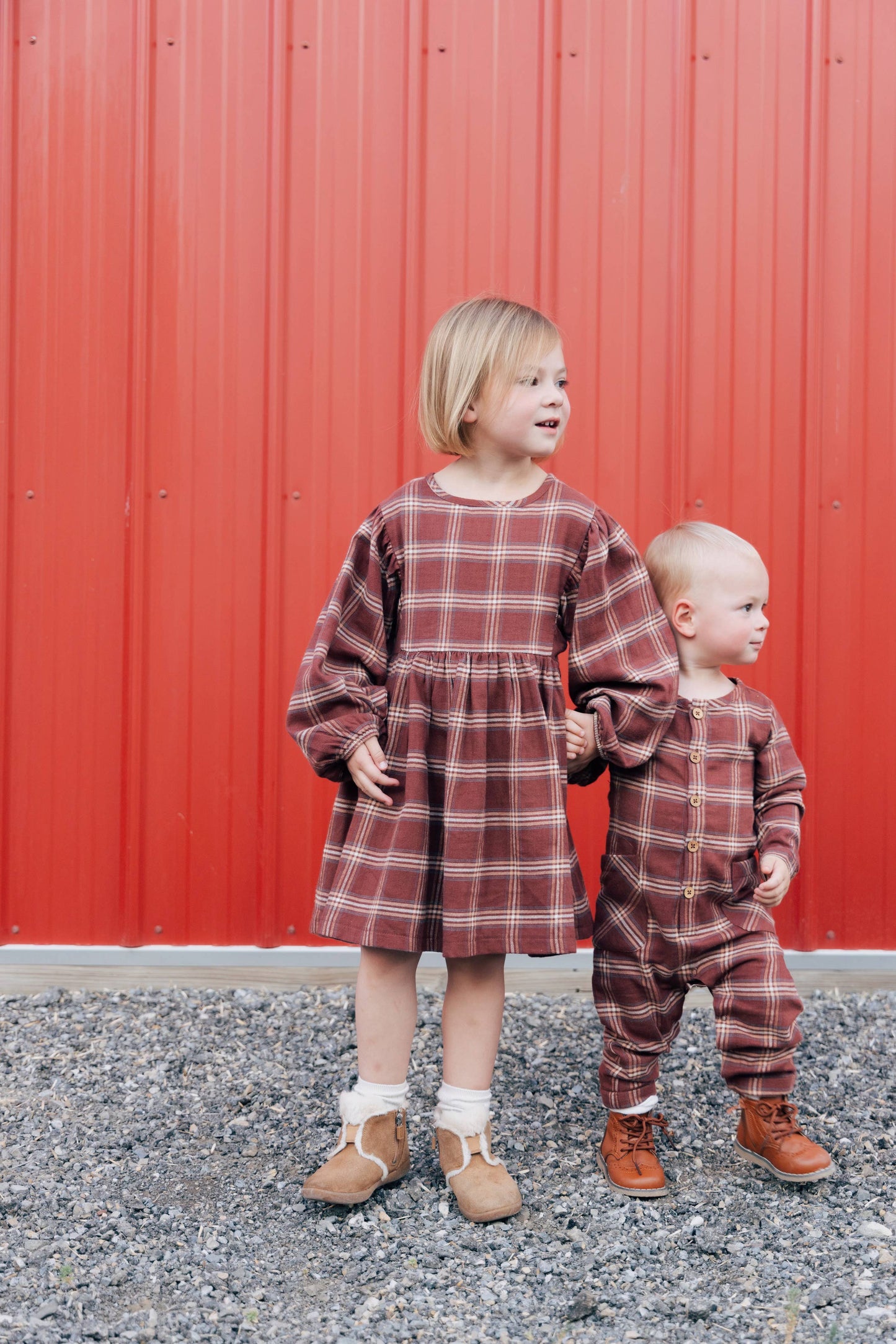 Puff Sleeve Dress- Fall Rust Flannel