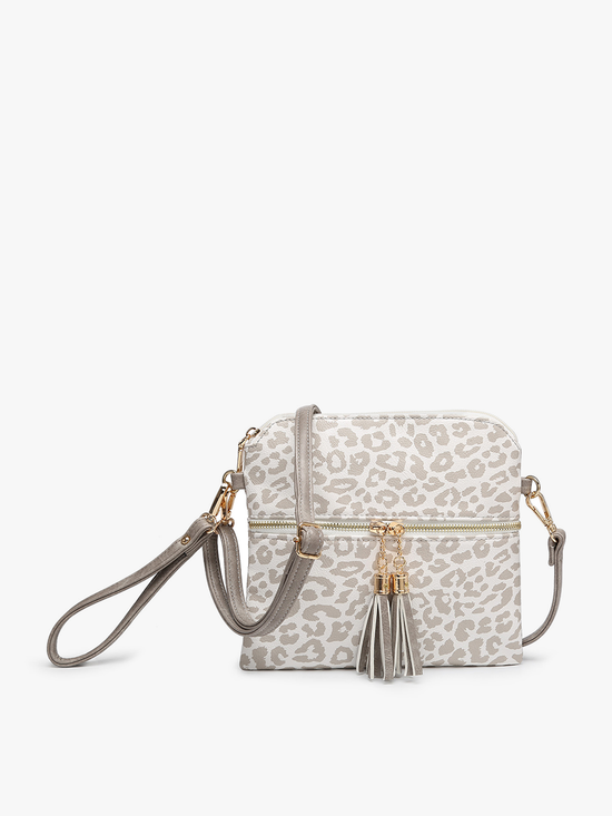 Cheetah-Grey/White Tara Double Zip Crossbody/Wristlet