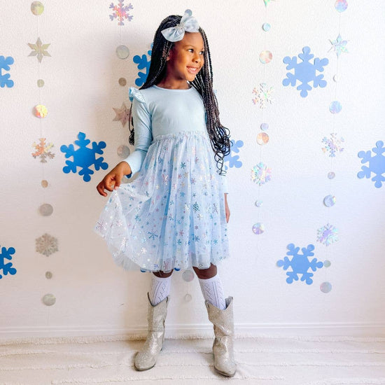 Snow Princess Iridescent Long Sleeve Tutu Dress