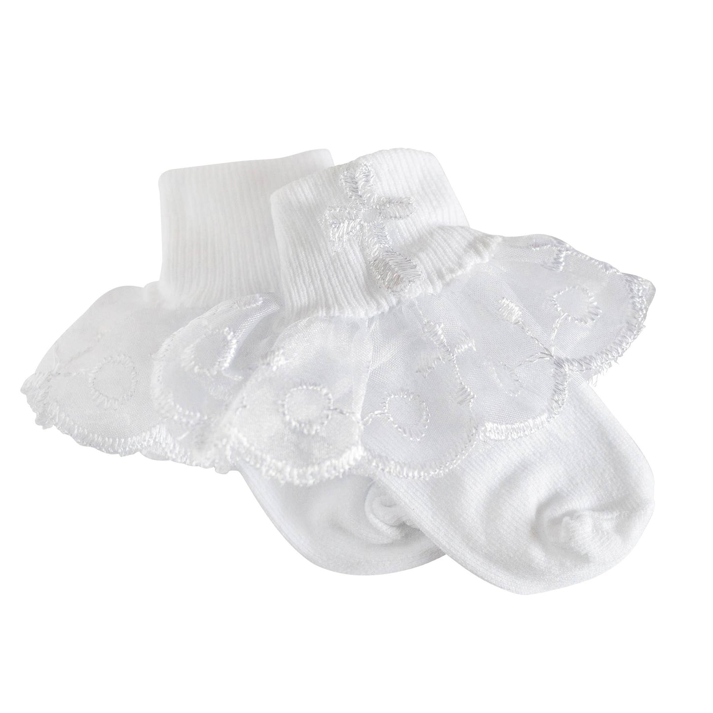 White Baby Girl Lace Baptism or Christening Socks with Cross