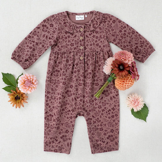 Frill Collar Romper- Fall Plum Birds