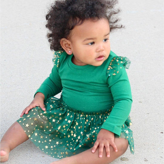 Emerald Shimmer Christmas Long Sleeve Tutu Bodysuit