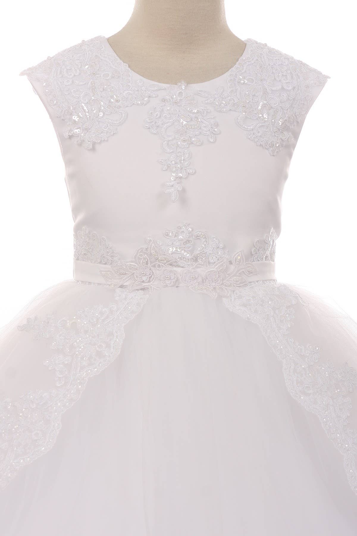 Lace Appliqué Swoop Train Dress: White