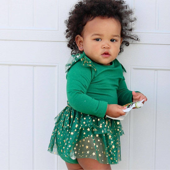 Emerald Shimmer Christmas Long Sleeve Tutu Bodysuit