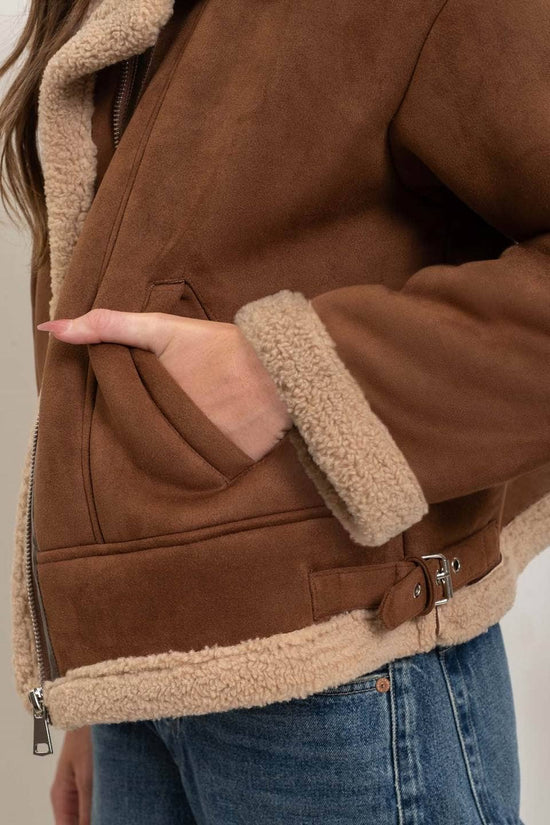 Brown Contrast Faux Shearling Jacket