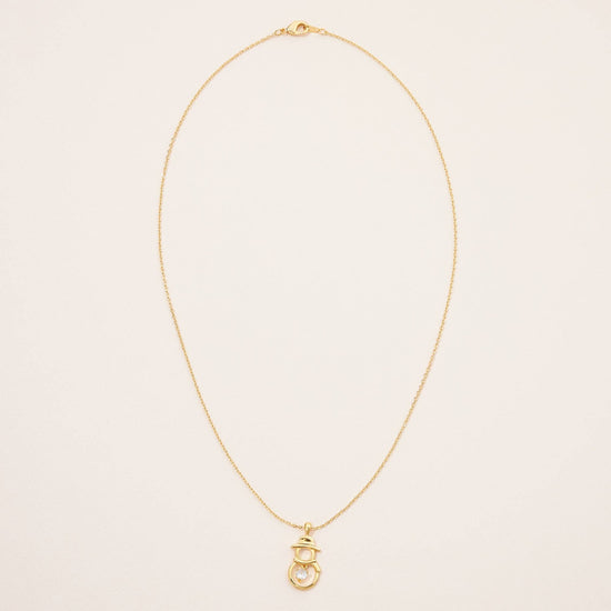 Gold Dipped Snowman Pendant Necklace: Gold