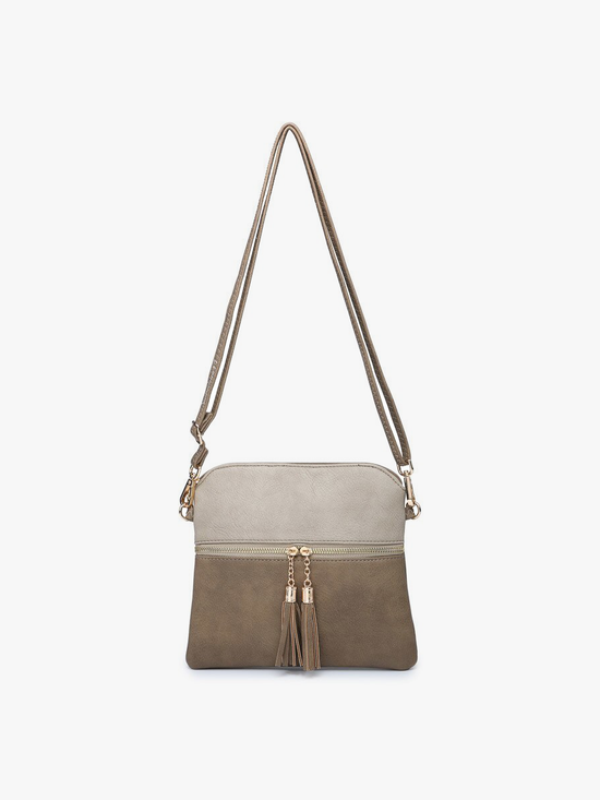 Khaki/Light Khaki Tara Double Zip Crossbody/Wristlet