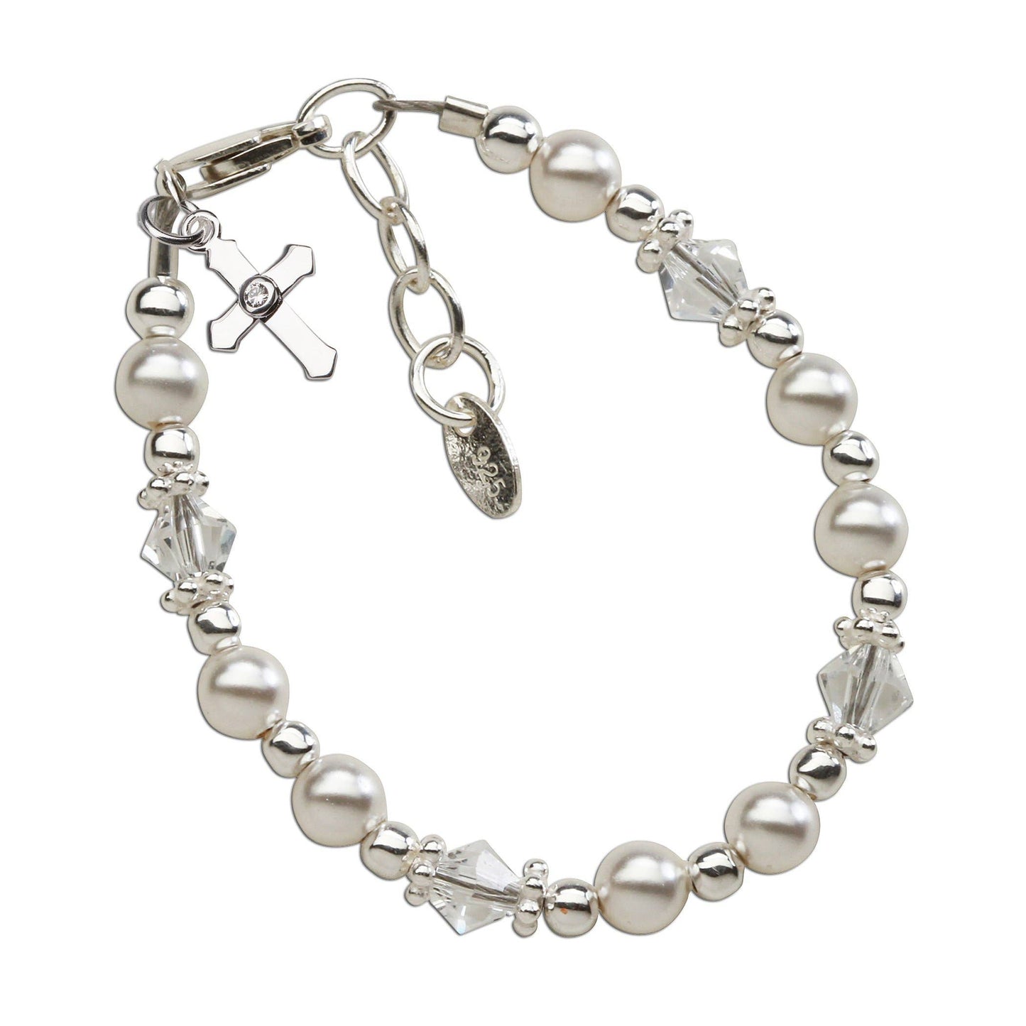 Silver Pearl Cross Bracelet or Baptism or Christening Gift