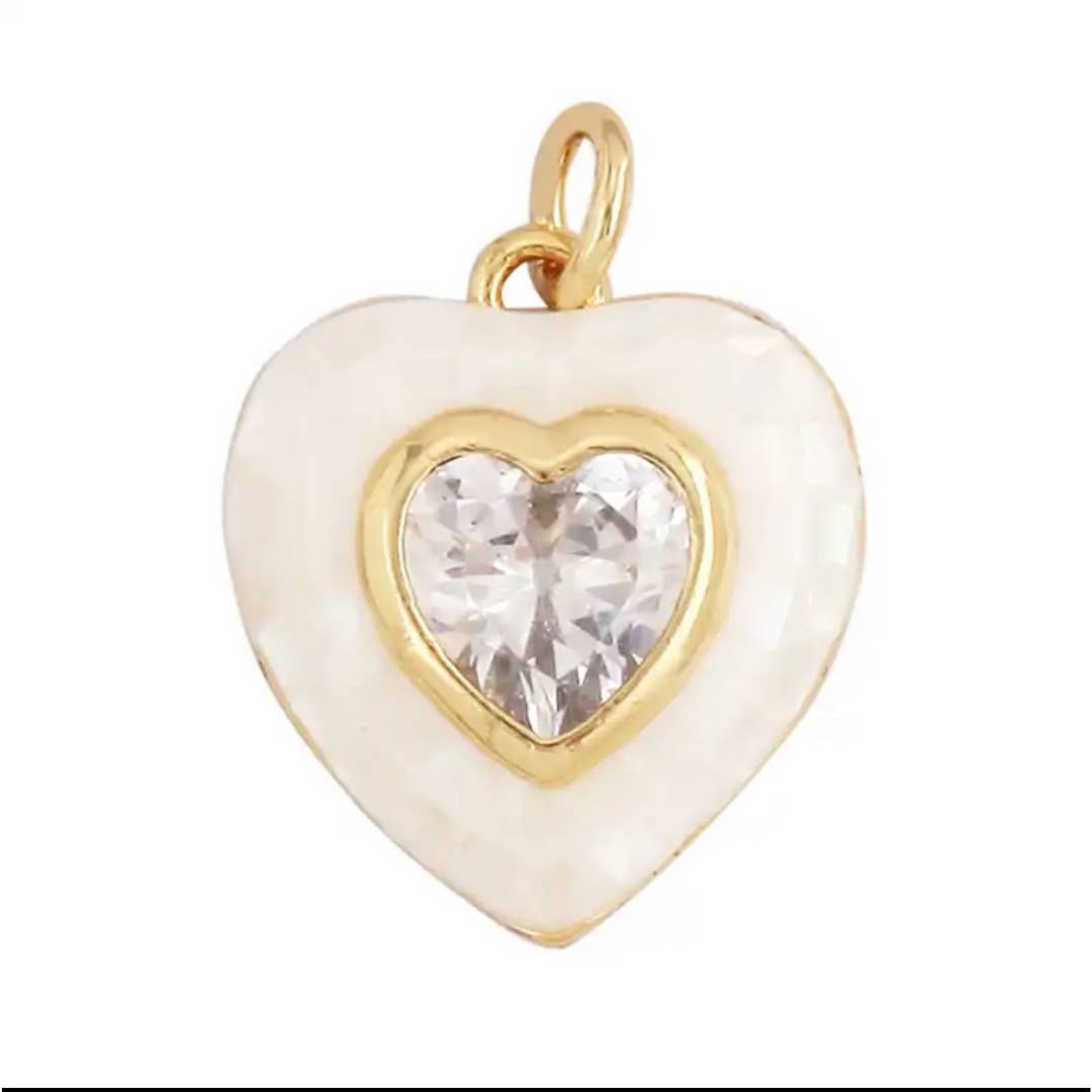 White Zircon Heart Charm For Charm Bar & Charm Necklace