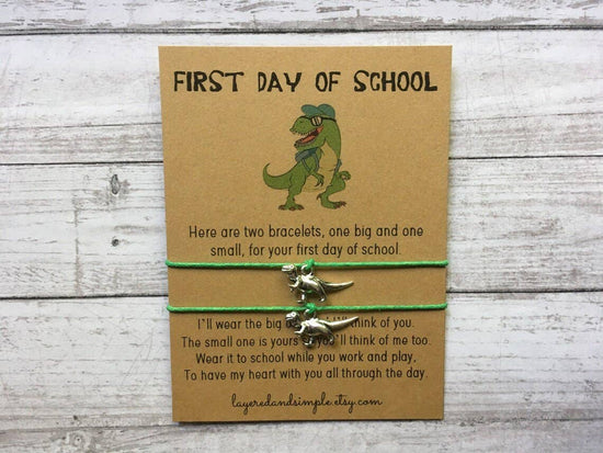 First Day of School Set of 2 Dinosaur Bracelets: Green