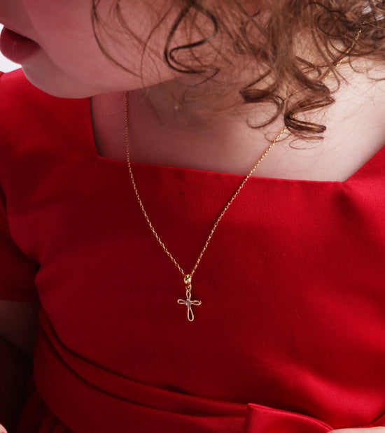 14K Gold-Plated Kids Cross Open Infinity Children's Necklace: 14 inch