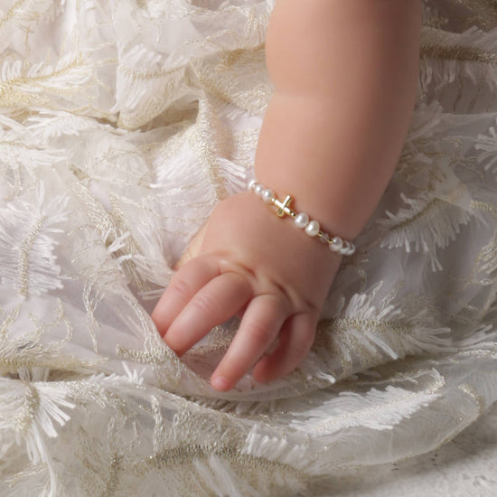 14K Gold-Plated Baby Cross Bracelet Baptism & Communion Gift: Small 0-12m