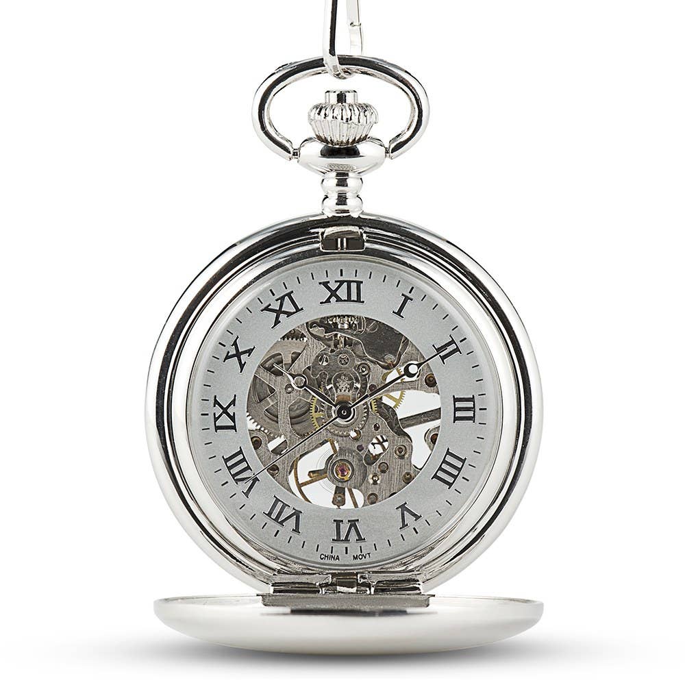 Silver Mechanical Pocket Watch & Fob