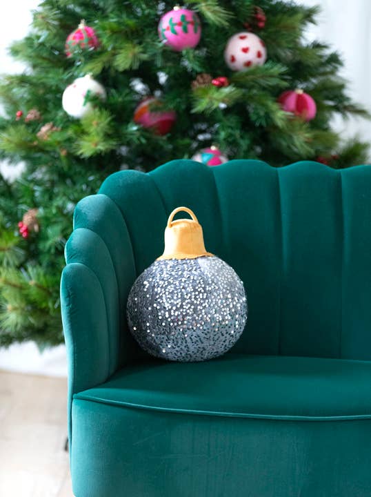 Medium Magenta Sequin Bauble Ornament Pillow