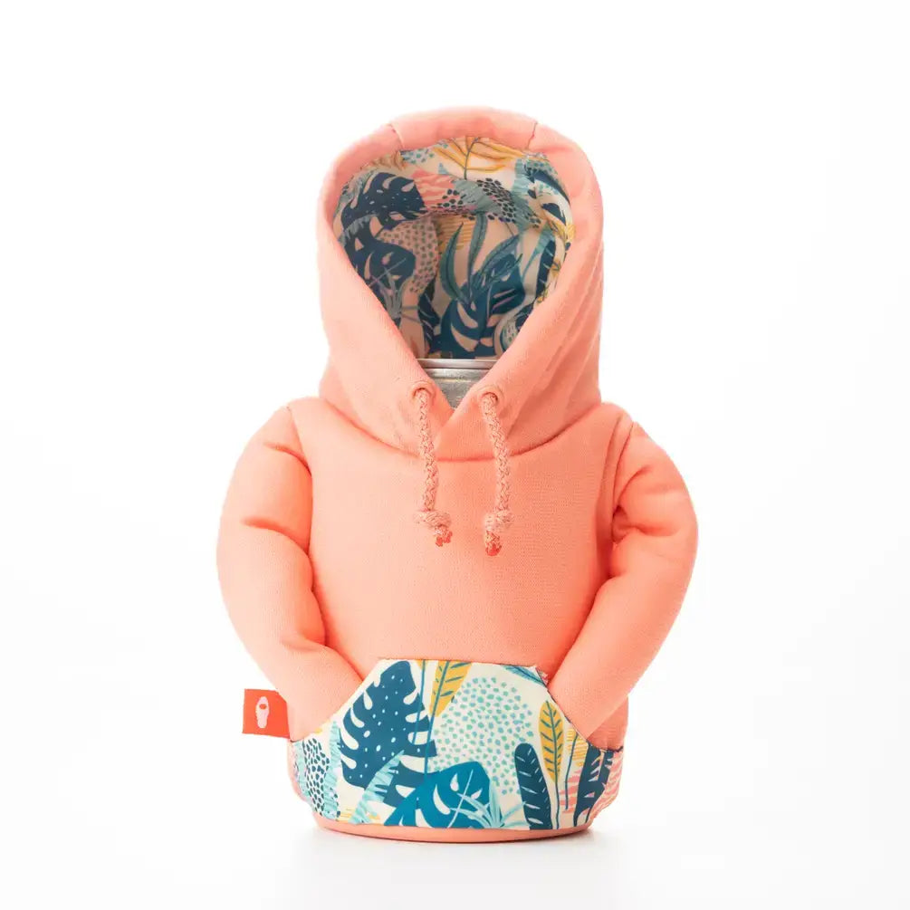 The Hoodie - Insulated Can Cooler - Salmon/Beige Palm
