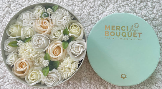 Round Box - Wedding Blessings - White & Ivory Soap Flower Box