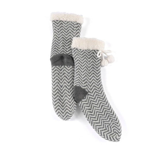 Chevron Slipper Socks in Grey