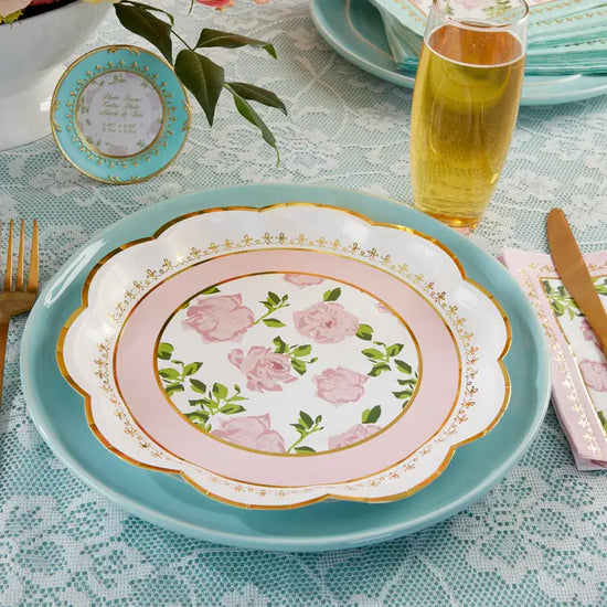 Pink Tea Time Whimsy 9in Premium Paper Plates Set of 16