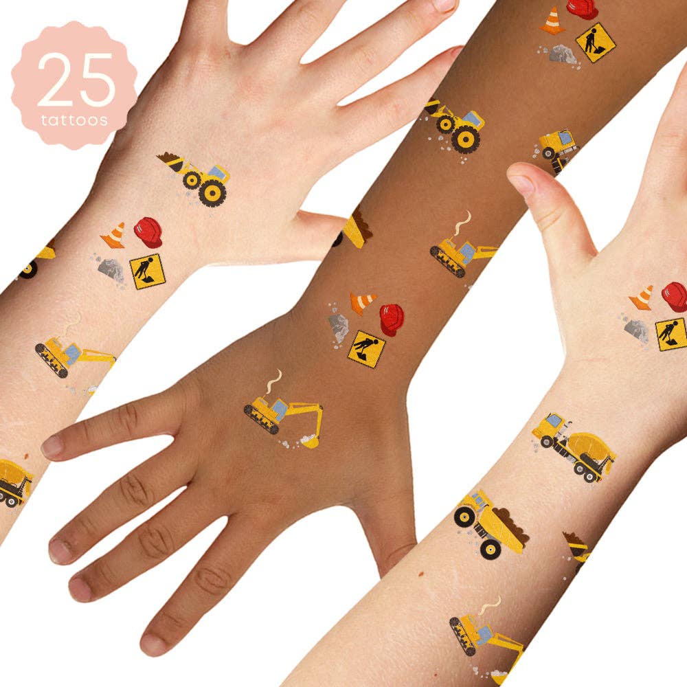 CONSTRUCTION ZONE kids metallic temporary tattoo variety set