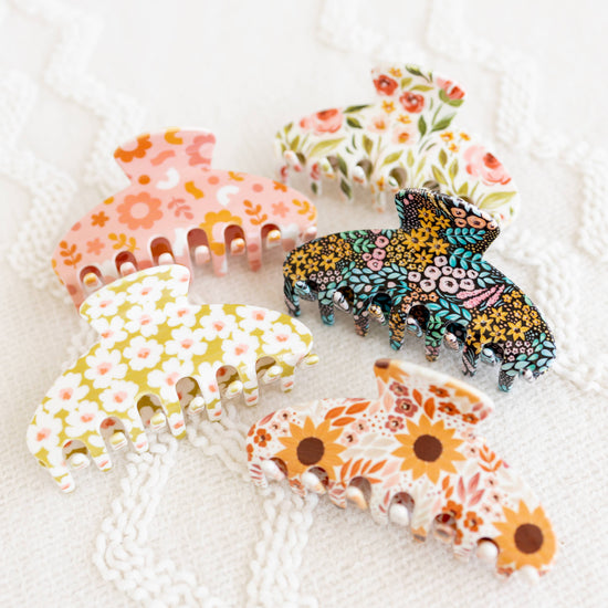 Citron Posies Claw Clip