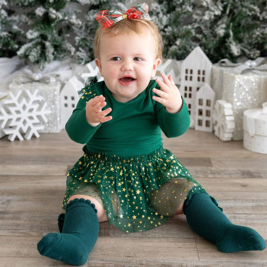 Emerald Shimmer Christmas Long Sleeve Tutu Bodysuit