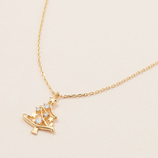 Gold Dipped Christmas Tree Pendant Necklace: Gold