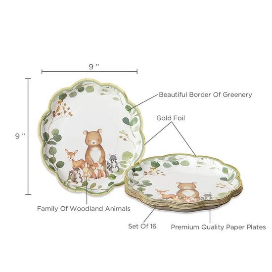Critter Family Woodland Baby 9" Premium Paper Plates (Set of 16)