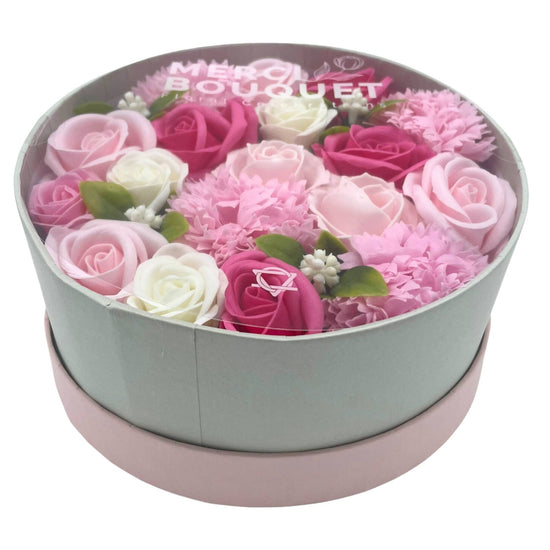 Pink Round Box Soap Flowers