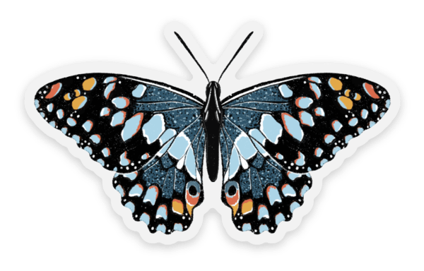 Clear Blue Speckled Butterfly Sticker, 2.5x1.5in