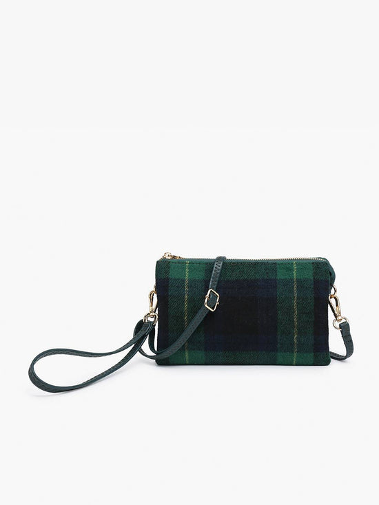 Green Riley Plaid 3 Compartment Crossbody/Wristlet