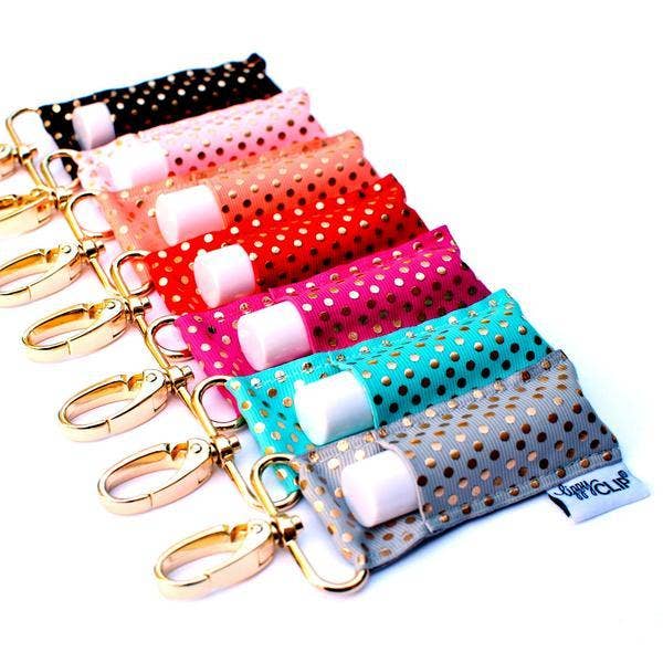 Gold Dots on Aqua LippyClip® Lip Balm Holder for Chapstick